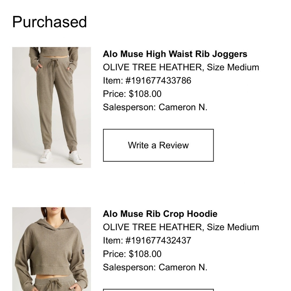 ALO Yoga Taupe Ribbed Hoodie and pants set - Picture 3 of 3